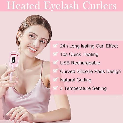 Miniatura 4 de Hicdaw Rizador de pestañas calentado, rizador de pestañas eléctrico con peine recargable por USB, rizador de pestañas de calentamiento rápido