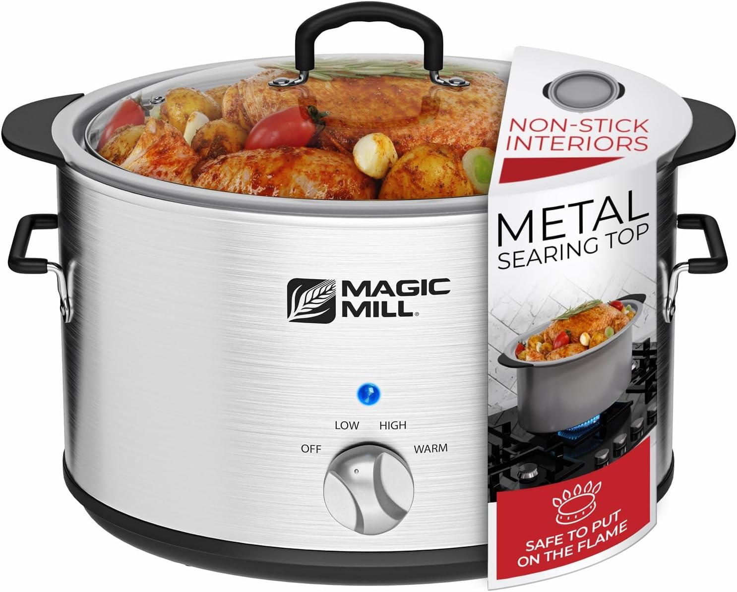 Extra Large 10 Litre Metal Searing Pot with Clear Tempered Glass Lid Multipurpose Slow Cooker Lightweight Pot Can Be Placed Safely on the Flame