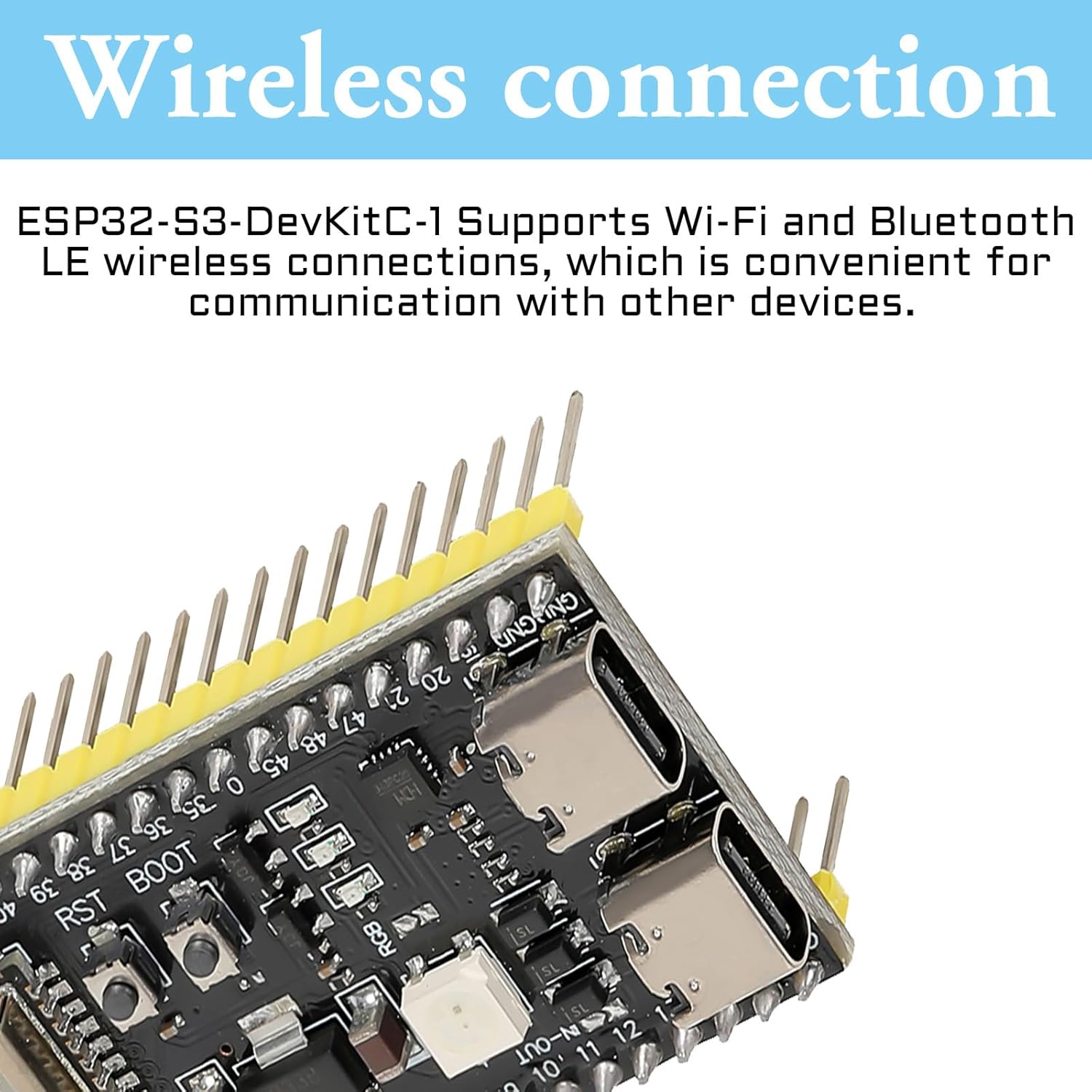 5pcs ESP32 S3 Development Board ESP32-S3-DevKitC-1-N16R8 WiFi and Bluetooth MCU Module Dual Type-C ESP32-S3-WROOM-1 Core Microcontroller Processor Integrated Wi-Fi and BLE Functions