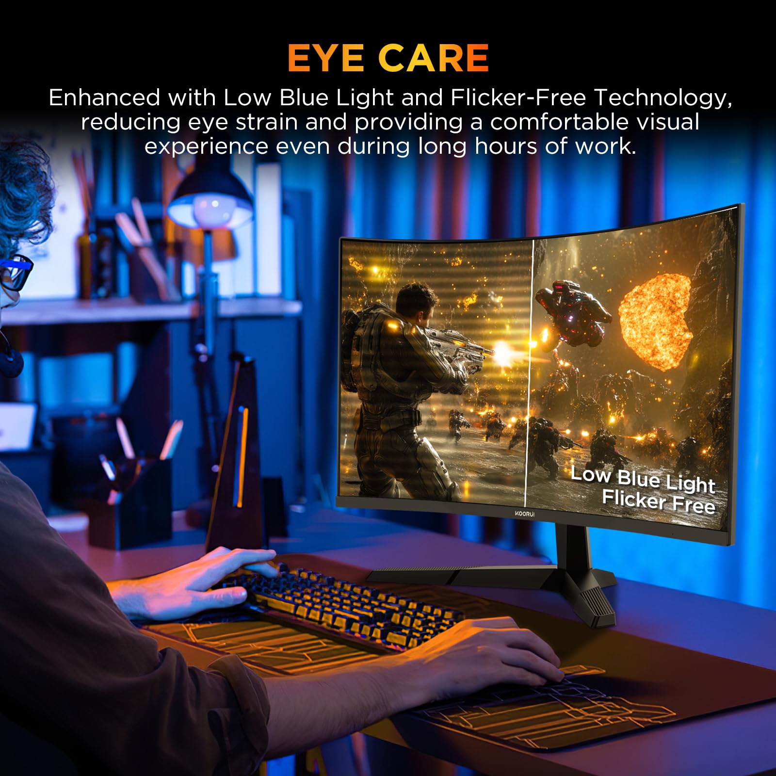 KOORUI 25 Inch Curved Gaming Monitor 240Hz FHD 1080P Computer Monitor, 1500R 1ms MPRT Display, Adaptive Sync, 90% DCI-P3,HDR, Eye Care, Tilt Adjustable, VESA 75x75mm, Black,G2511XC