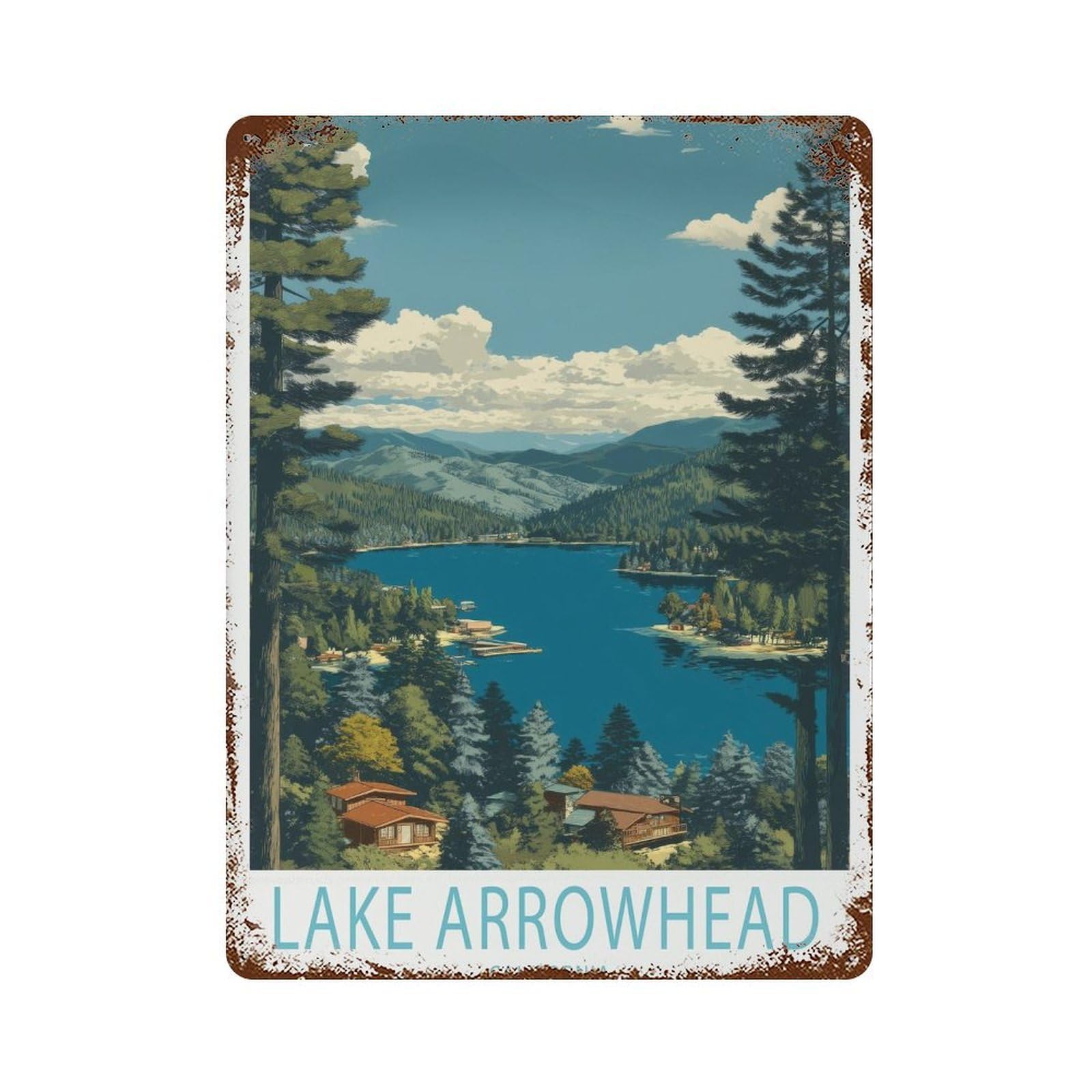 xiaoxiaoshen Lake Arrowhead California Travel Mountain View Wall Decor Art Metal Tin Poster Modern Home Decor Art Home Bar Shop Decorations Vintage Sign 40x30cm