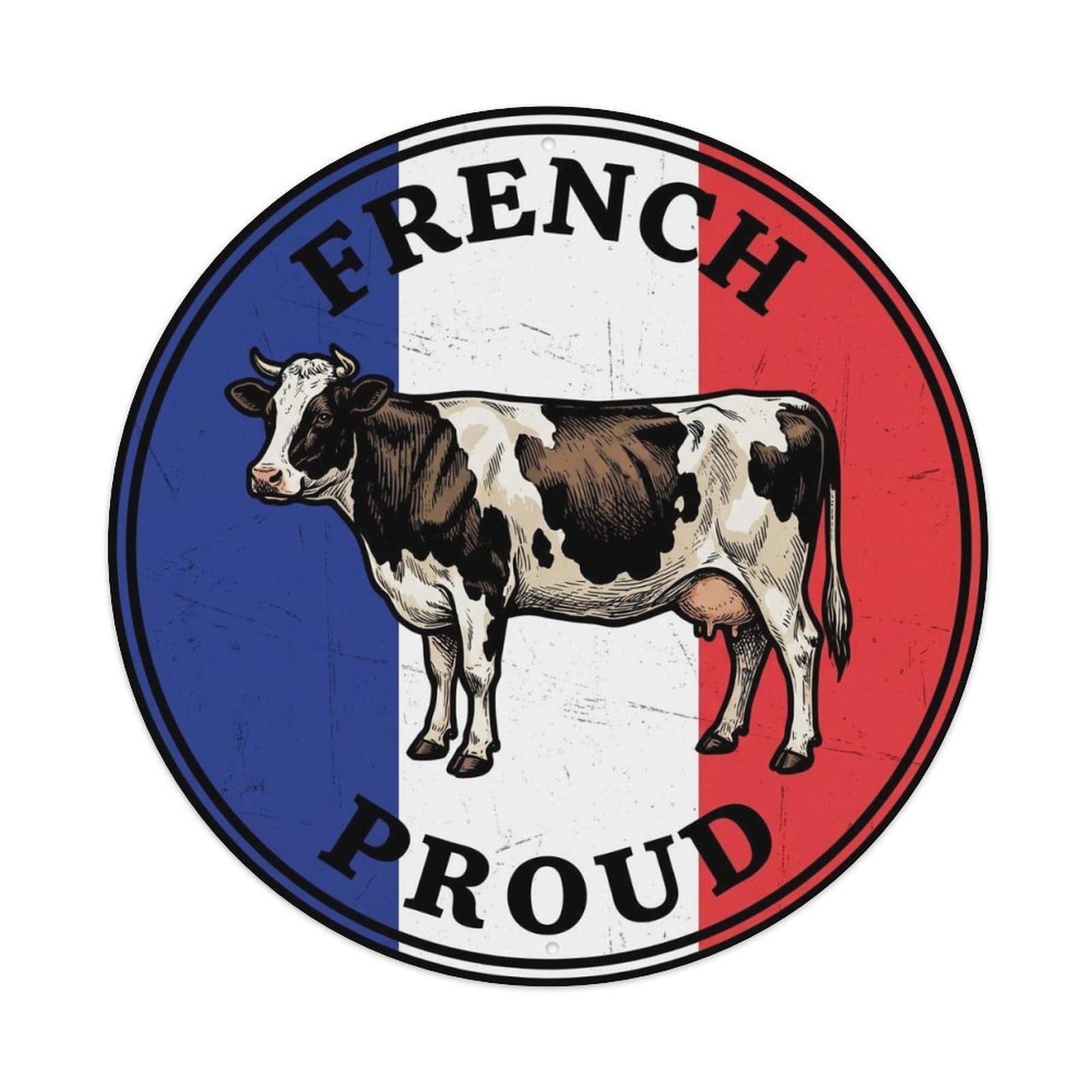 Olhnbad Style French Proud Cow Farm Animal National Emblem Metal Tin Sign
