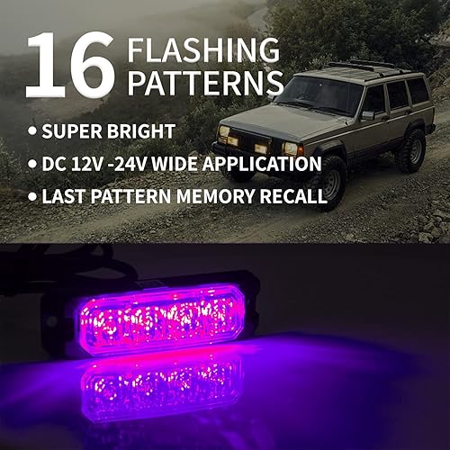 Miniatura 2 de FXC Purishion - Luces estroboscópicas de emergencia impermeables con 4 luces LED de luz estroboscópica, 16 patrones intermitentes para automóvil,
