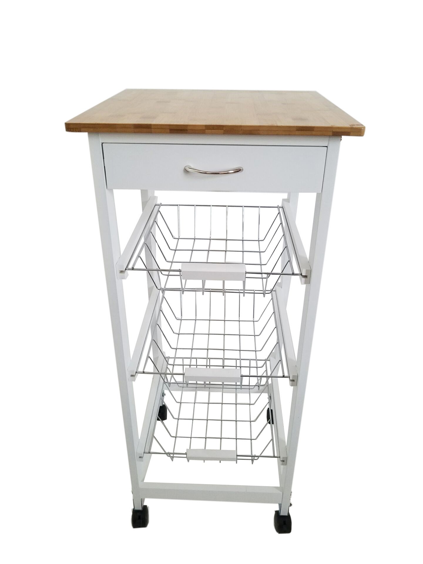 Verdulero frutero, Carro de Cocina con Ruedas, 37x37x85 Blanco Tapa Madera Oporto 6