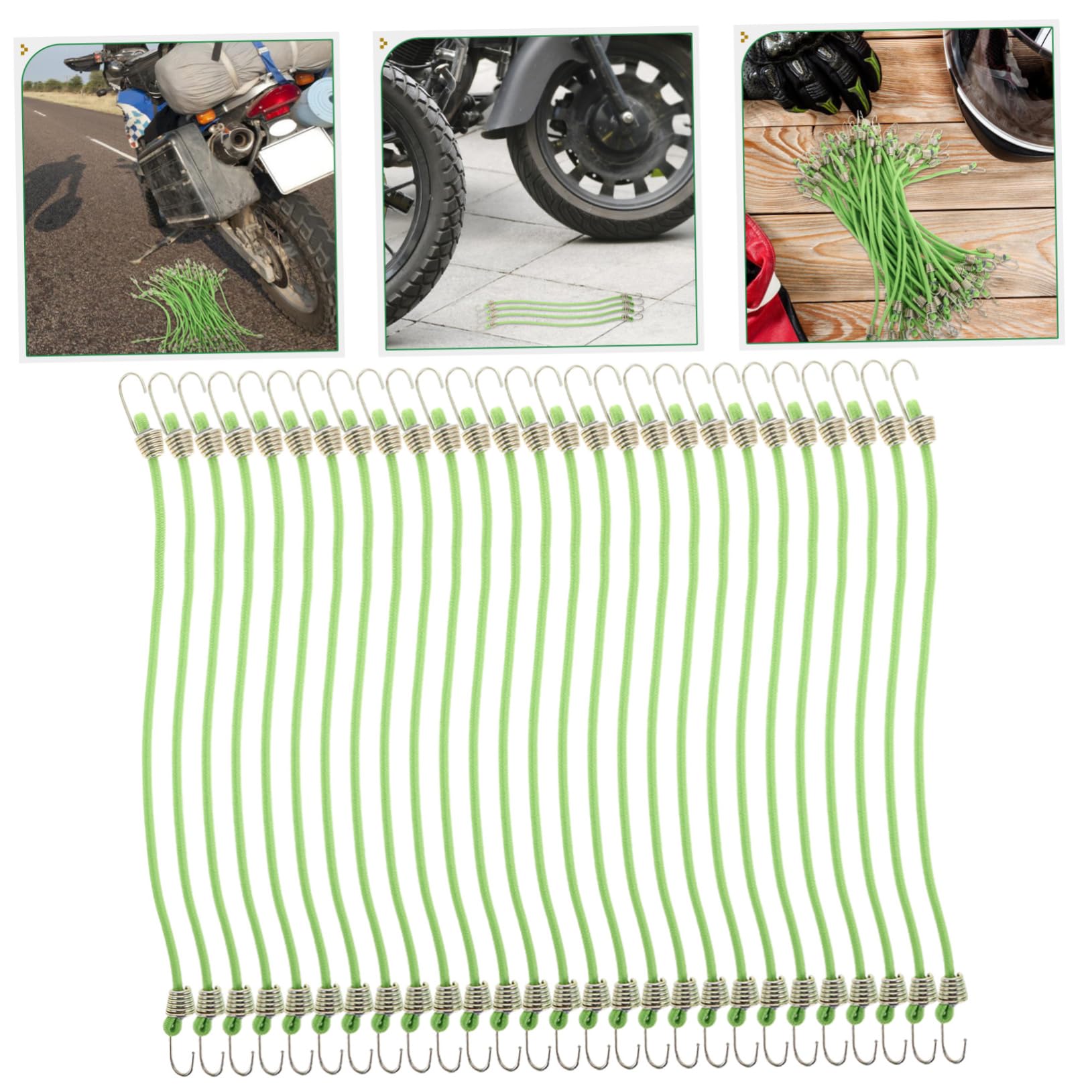 Corde Elastiche Mini con Ganci, 50 Pezzi, Verde, Regolabili | Lattice e Zinco, per Zaini e Bagagli, Uso Tenda e Cargo, Lunghezza Adattabile
