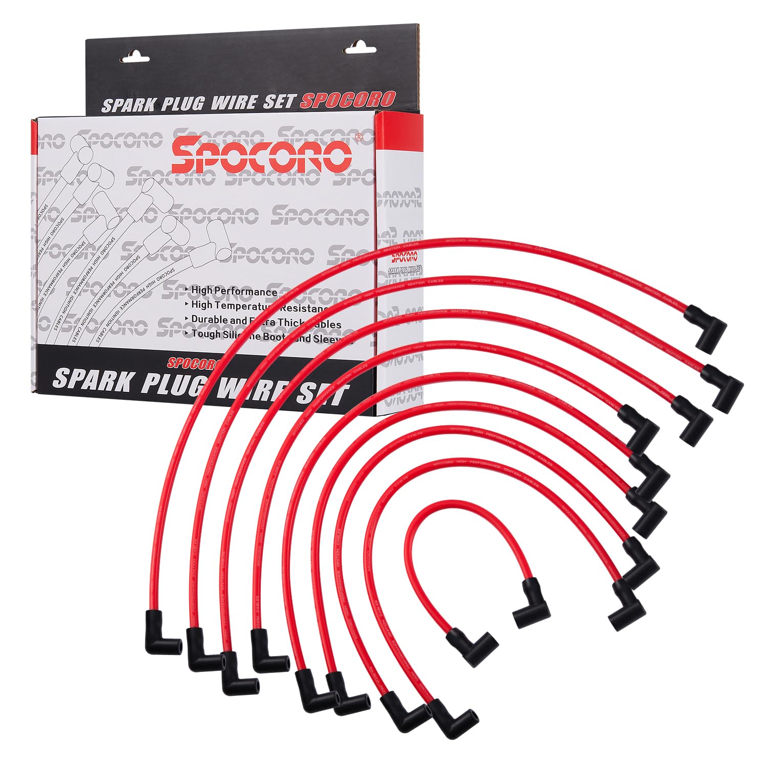 10.5mm High Performance Spark Plug Wires Set Replacement for SBC HEI BBC Chevy 350 383 454 Electronic, (Red)