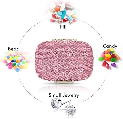 Miniatura 6 de Soleebee Organizador de píldoras diario portátil de 8 compartimentos, caja de píldoras de diamantes de cristal brillante, pequeño estuche de