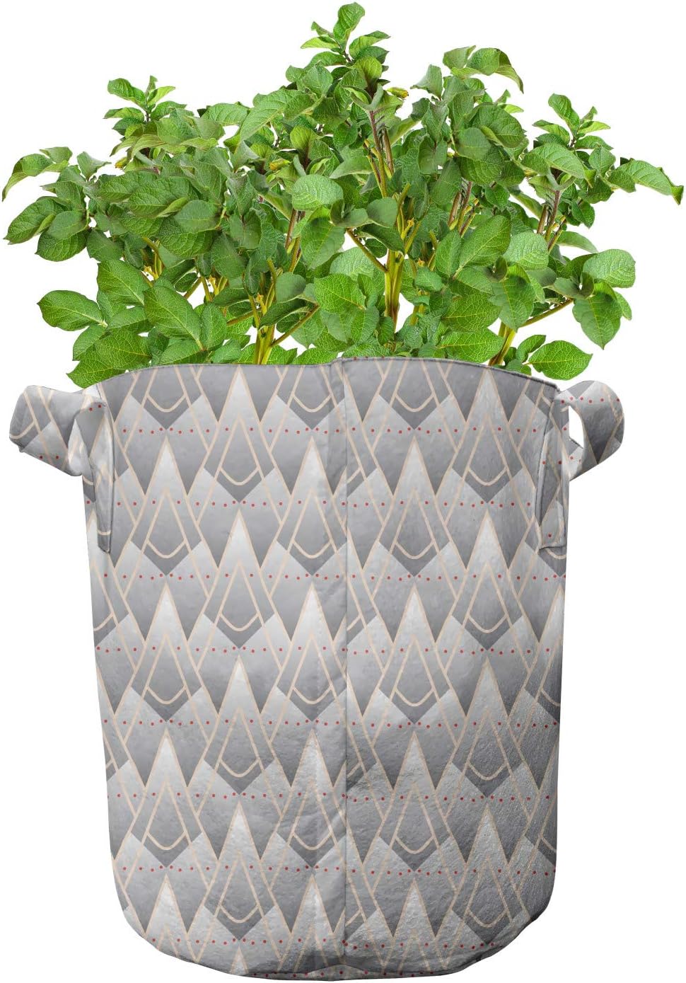 Ambesonne Geometric Grow Bags 5-Pack, Dashed Lines and Tiangles, Heavyduty Fabric Pots with Handles for Plants, Multicolor