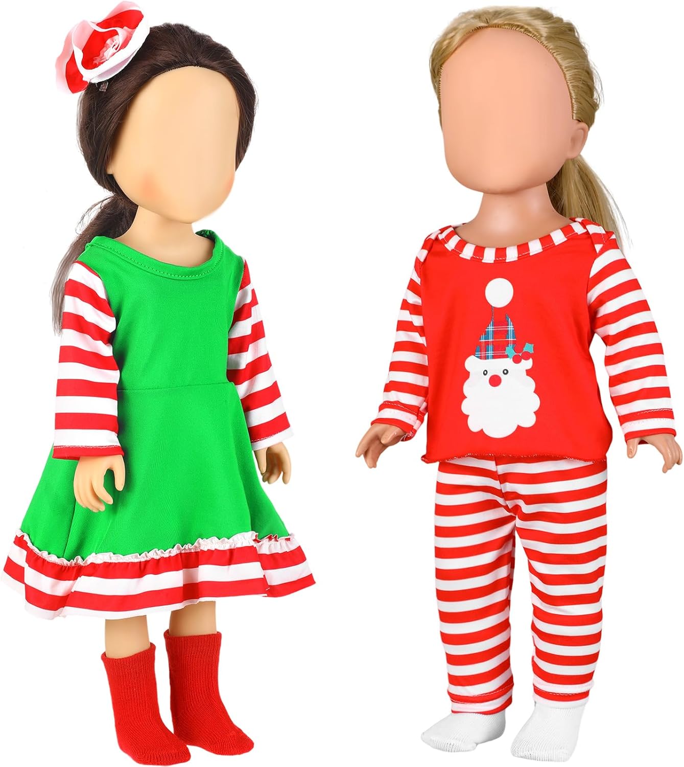 Geyoga Christmas Dolls Clothes and Accessories Xmas Doll Shirt Trousers Dress Outfits Set for 18 Inch Doll Gifts(Striped Style)