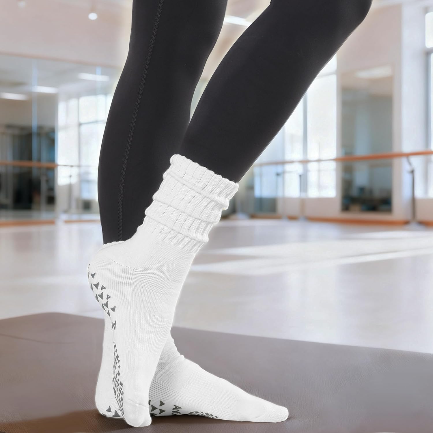 Women’s Pilates Socks with Grips – 3 Pairs Scrunch Crew Non-Slip Yoga Barre Workout Hospital Slipper Slouch Socks - Image 2