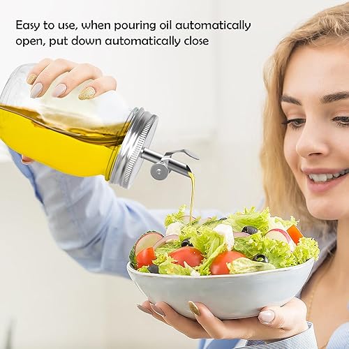 Miniatura 5 de Boquillas para tarro de masón, tapa de vertido de flujo libre de apertura automática para boca regular de 2.75 pulgadas, a prueba de polvo, acero