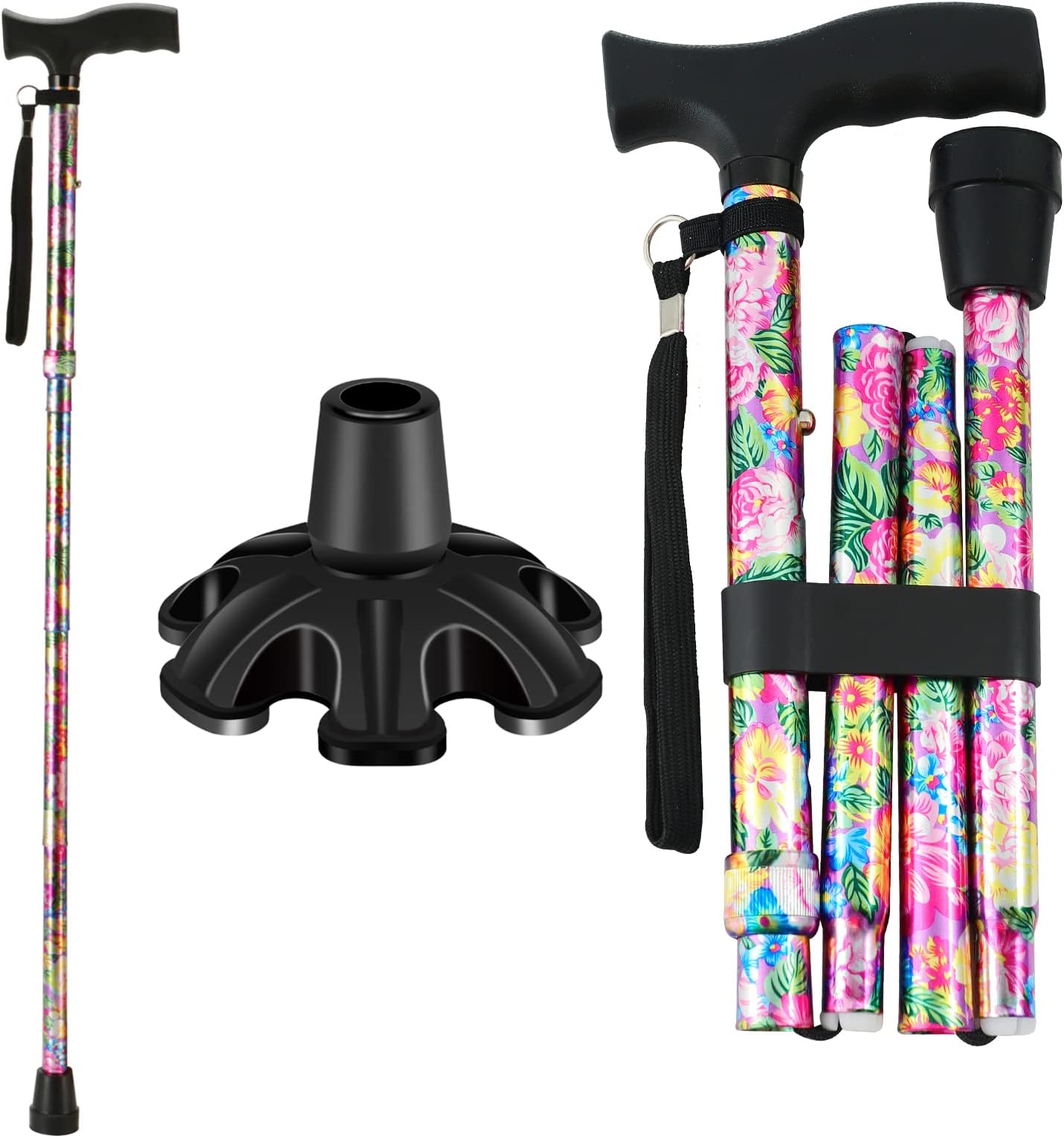 Walking Cane LIXIANG Cane for Man/Woman | Mobility & Daily Living Aids | 5-Level Height Adjustable Walking Stick | Comfortable Plastic T-Handle Portable Walking Stick Folding Cane