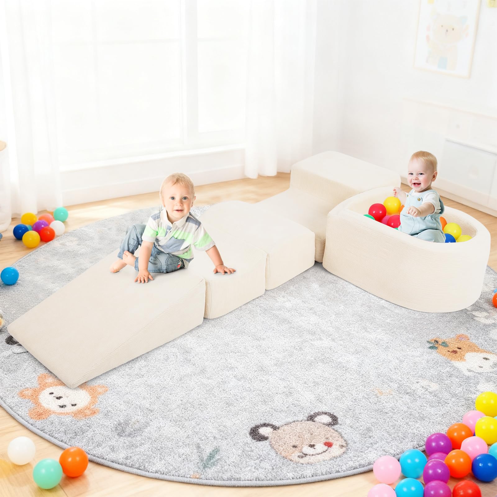 FANTASK Bloques de Espuma XXL de 5 Piezas, Bloques de Escalada Gigantes con Piscina de Bolas, Bloques de construcción Grandes para retozar y Escalar, Bloques de construcción Suaves para el hogar, la