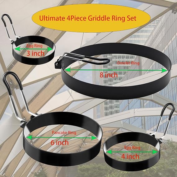 6 Piece Griddle Breakfast Kit for Blackstone, Griddle Accessories Set - Included Pancake Batter Dispenser, Heavy Duty Grill Press,8 Large Omelette Ring,6 Pancake Ring,4 Round Egg Ring,3Egg Ring