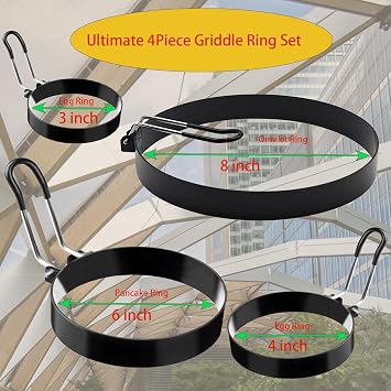 6 Piece Griddle Breakfast Kit for Blackstone, Griddle Accessories Set - Included Pancake Batter Dispenser, Heavy Duty Grill Press,8 Large Omelette Ring,6 Pancake Ring,4 Round Egg Ring,3Egg Ring