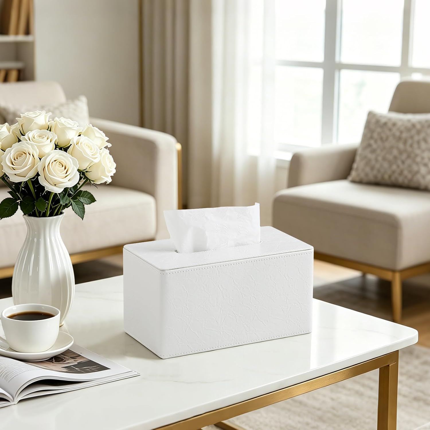 Extra Large Tissue Box Cover Rectangle, Crinkled White image 5