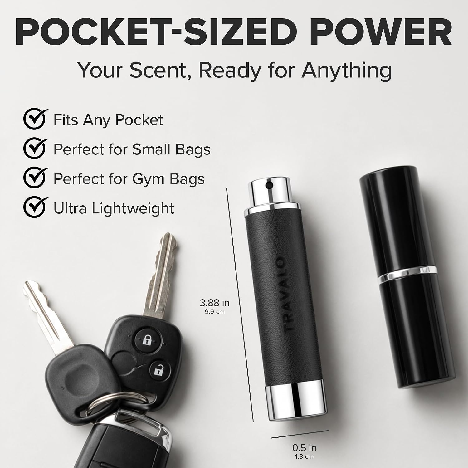 Travalo Walzer Refillable Perfume Atomizer - Pocket-Size, Leak-Proof, Glass-Free Spray Bottle Safe for Air Travel - Mini Perfume Bottle with Black Leather Cover