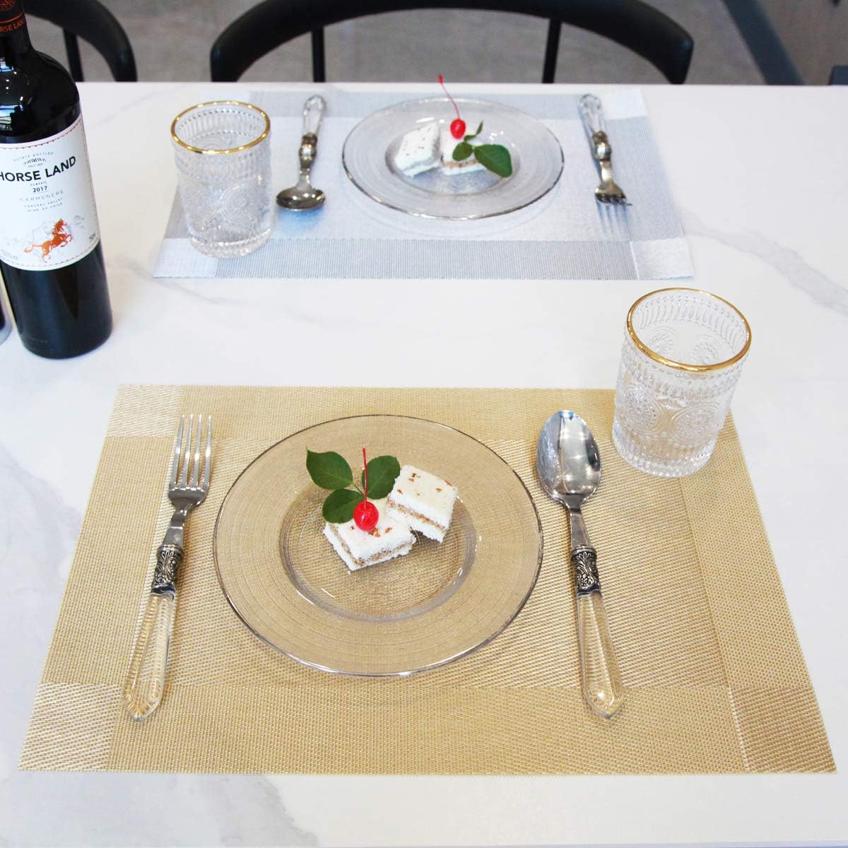 Placemats for Dining Table Non-Slip Table Mats Set of 8 Heat Stain Resistant Placemat PVC Place Mats Washable 18" X 12"Placemat for Kitchen Table Hotel Office,Gold