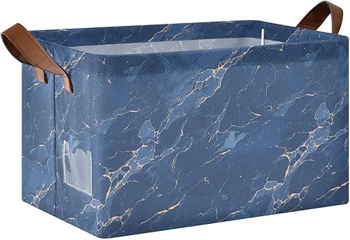 Cartoon Marble Dark Blue Decorative Foldable Storage Baskets Cube Storage Organizer with Handles Shelves Closet Books for Organizing Clothes cajas
