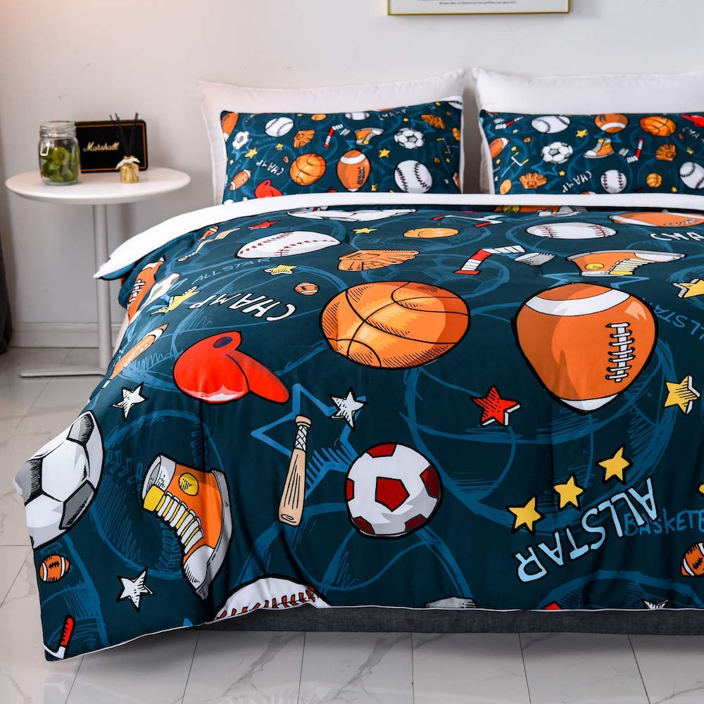 SHOMPE Sports Boys Comforter Sets Full Size,Baseball Football