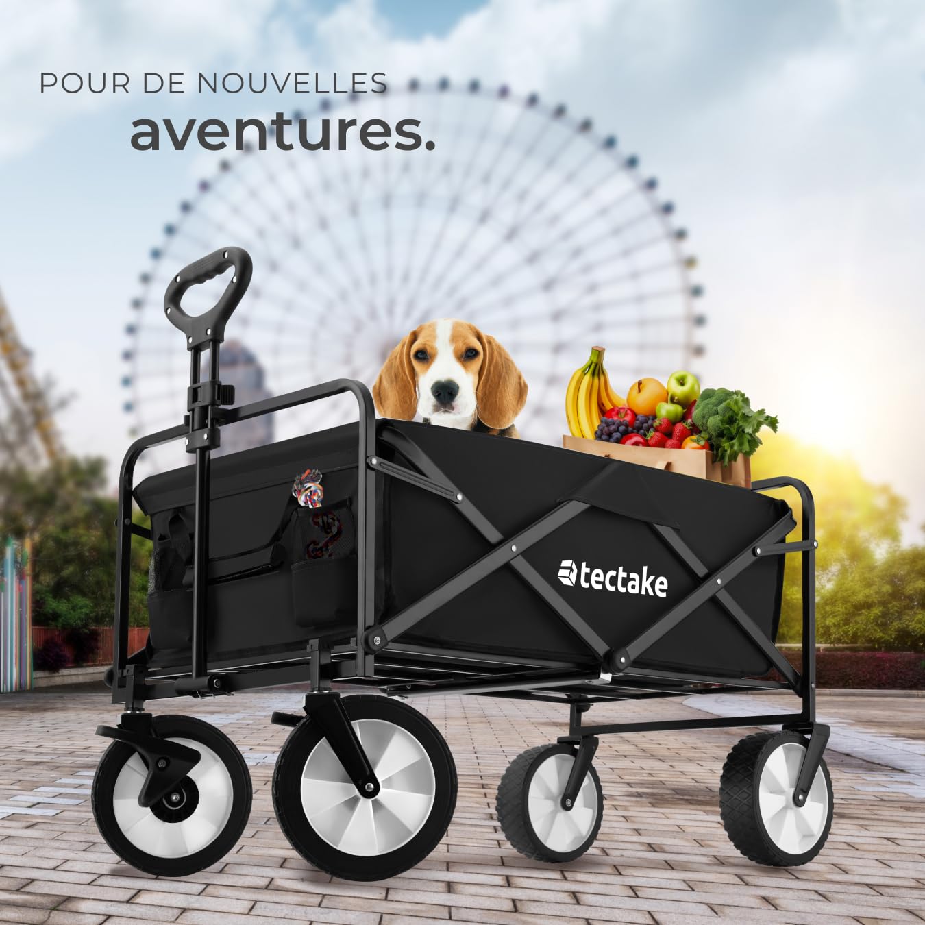 tectake® Chariot à roulettes Chariot de Transport Pliable pour Transport Enfant, Plage, Festival, Camping, Courses, Chariot de Jardinage, Promenade - Noir