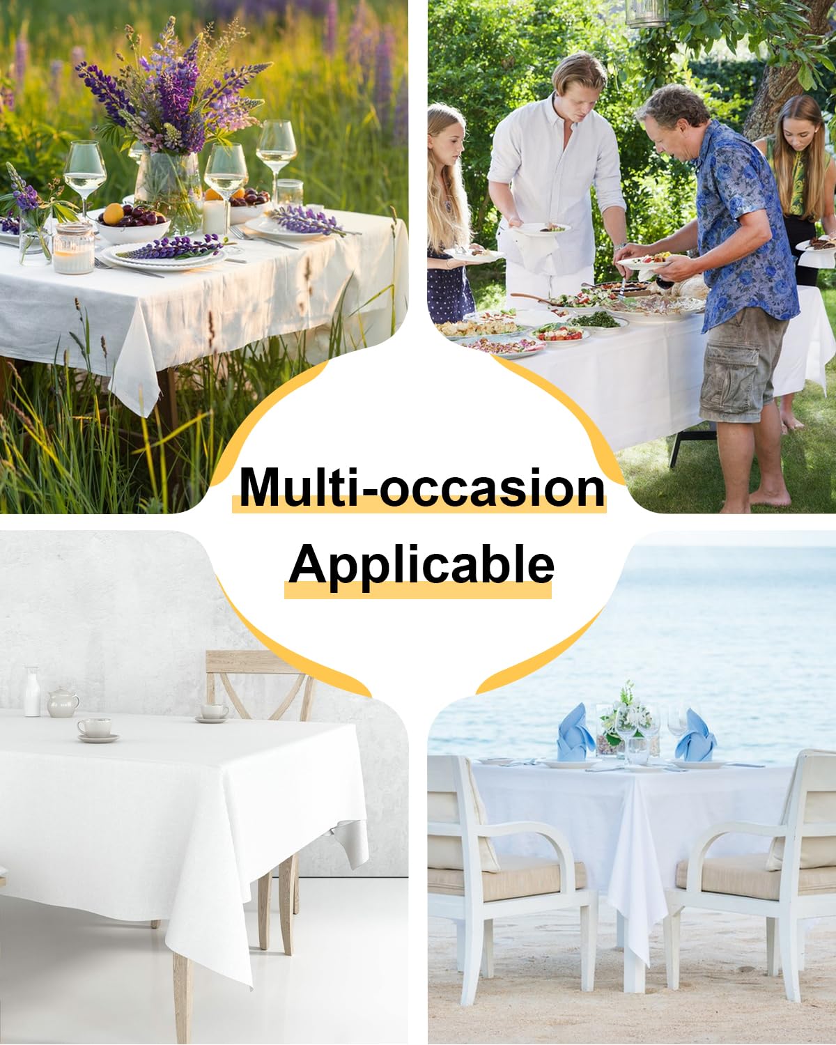 Confezione da 4 Tovaglia per Feste, Tovaglia Bianca per Tavolo Rettangolare da 8 Piedi, Tovaglia da 137 x 274 cm per Decorazioni per Feste di Compleanno, Ristorante per Matrimoni Disponibile