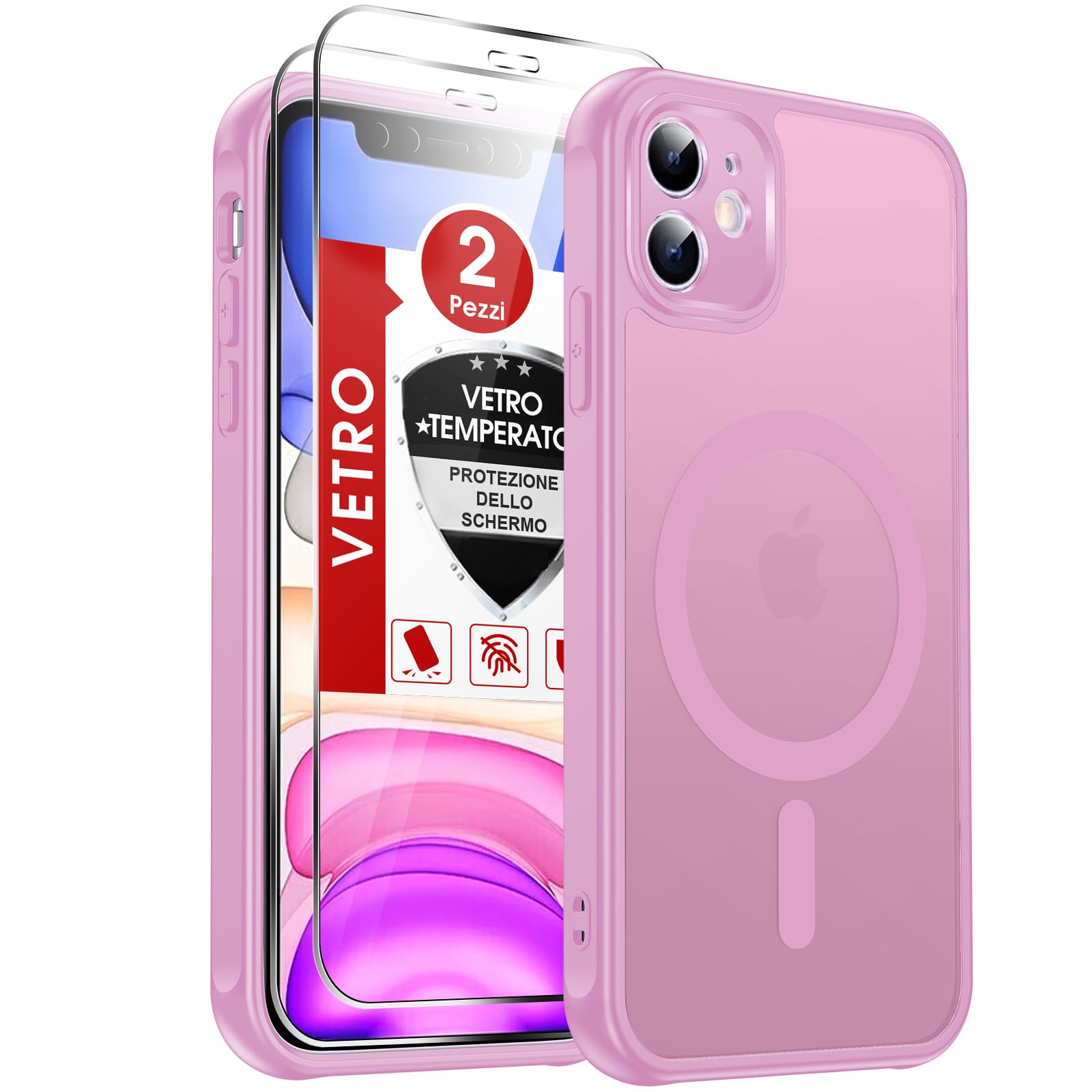 LeYi Cover Magnetica per iPhone 11 con Vetro Temperato,Compatibile con Magsafe Custodia per iPhone 11 Traslucida Opaca Anti-Impronte Resistente ai Graffi Paraurti in TPU Antiurto Protettiva Case, Rosa