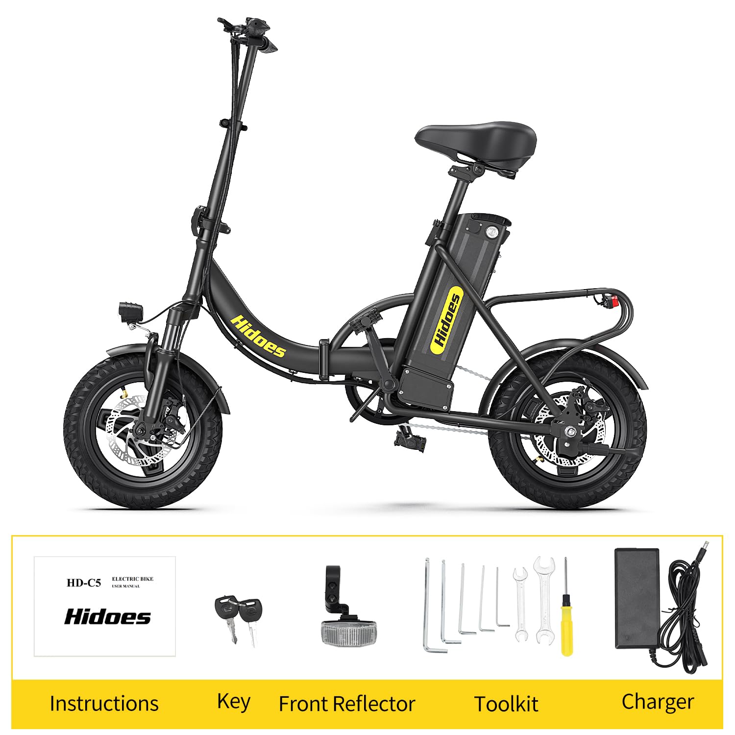 C5 Bici Elettrica Pieghevole 14" Portatile Ebike, 36V 10.4Ah Batteria Rimovibile,25 km/h & Autonomia 25-40 km,Bici Pedalata Assistita con Telaio Posteriore