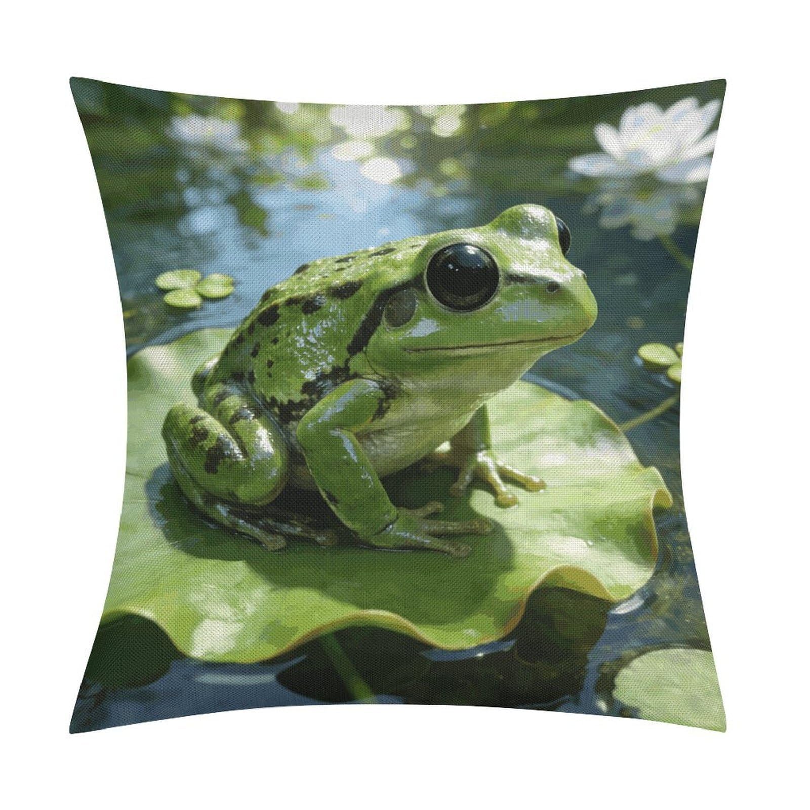 LZQPOEAS Frog Throw Pillow Covers, Waterproof Faux Linen Pillow Cases with Invisible Zipper, Decorative Square Cushion Covers for Sofa Couch Living Room Bedroom 18x18 Inch