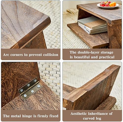 Miniatura 6 de STARBRILLIANT Mesa de té antigua patas plegables piso asiático baja mesa de centro de madera (grande 31 x 16 x 13 pulgadas, marrón)