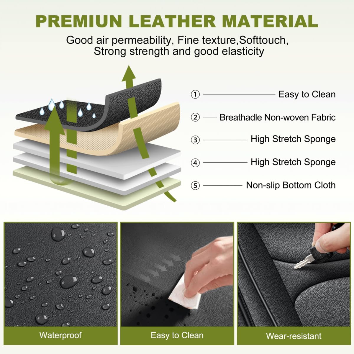 Full Set Seat Covers Fit for Kia Sportage 2023 2024 2025(No fit for LX),Faux Leather Waterproof Automotive Seat Covers with Airbag Compatible(Black, 2 Rows 5 Seats)