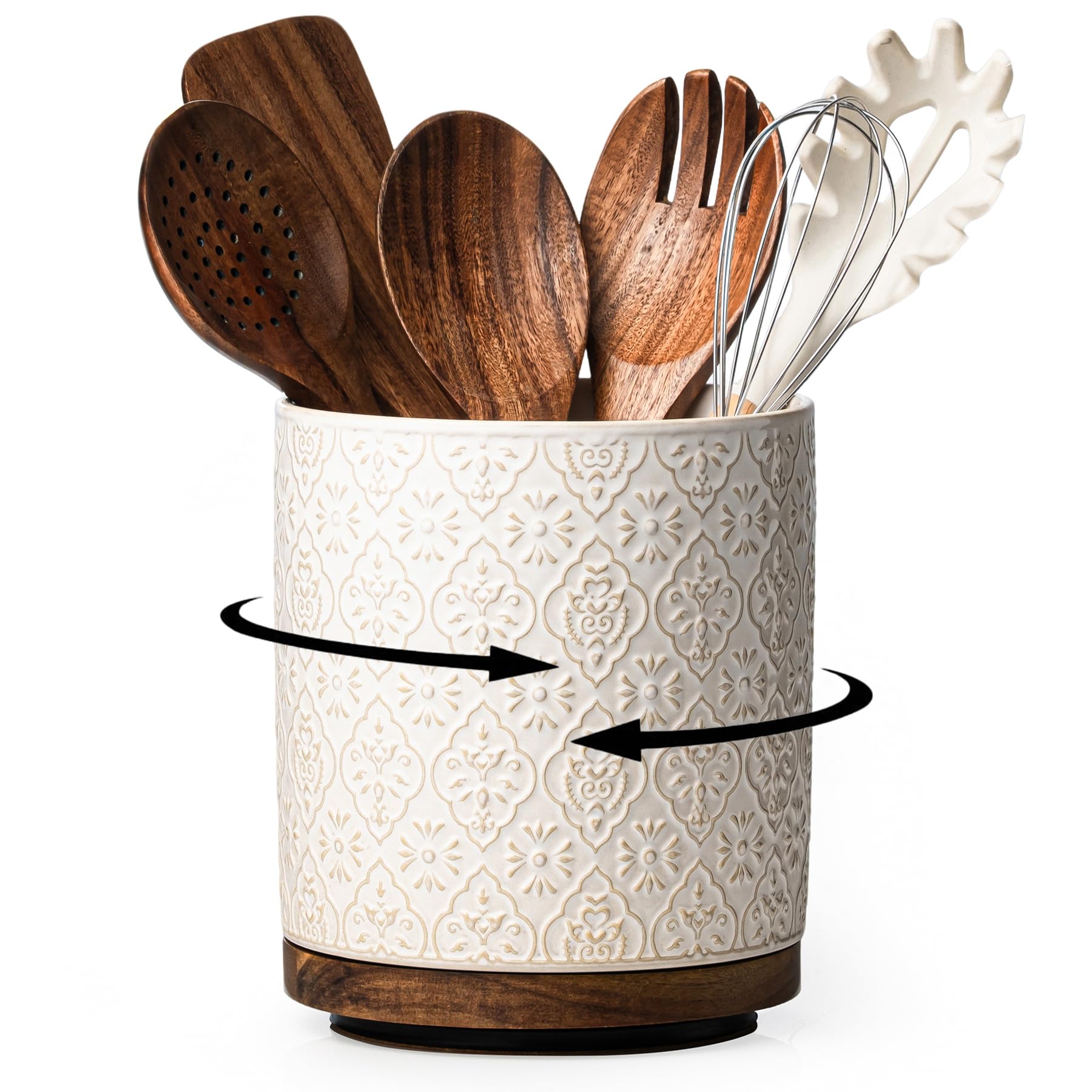 Rotating Utensil Holder - Ceramic Kitchen Organizer -1
