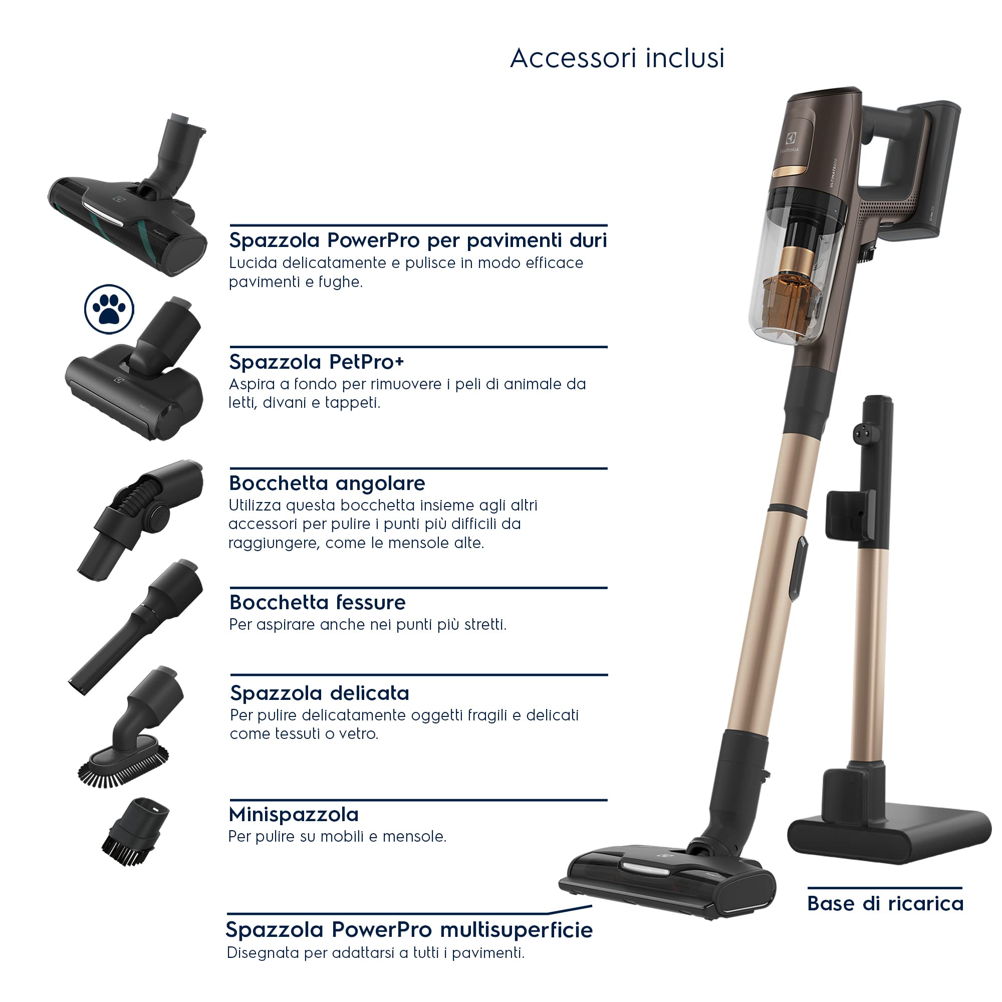 Electrolux Ultimate 800 Aspirapolvere Senza Filo EP81U25ULT, Potente aspirapolvere portatile, con spazzola PowerPro, spazzola per animali PetPro+, bronze