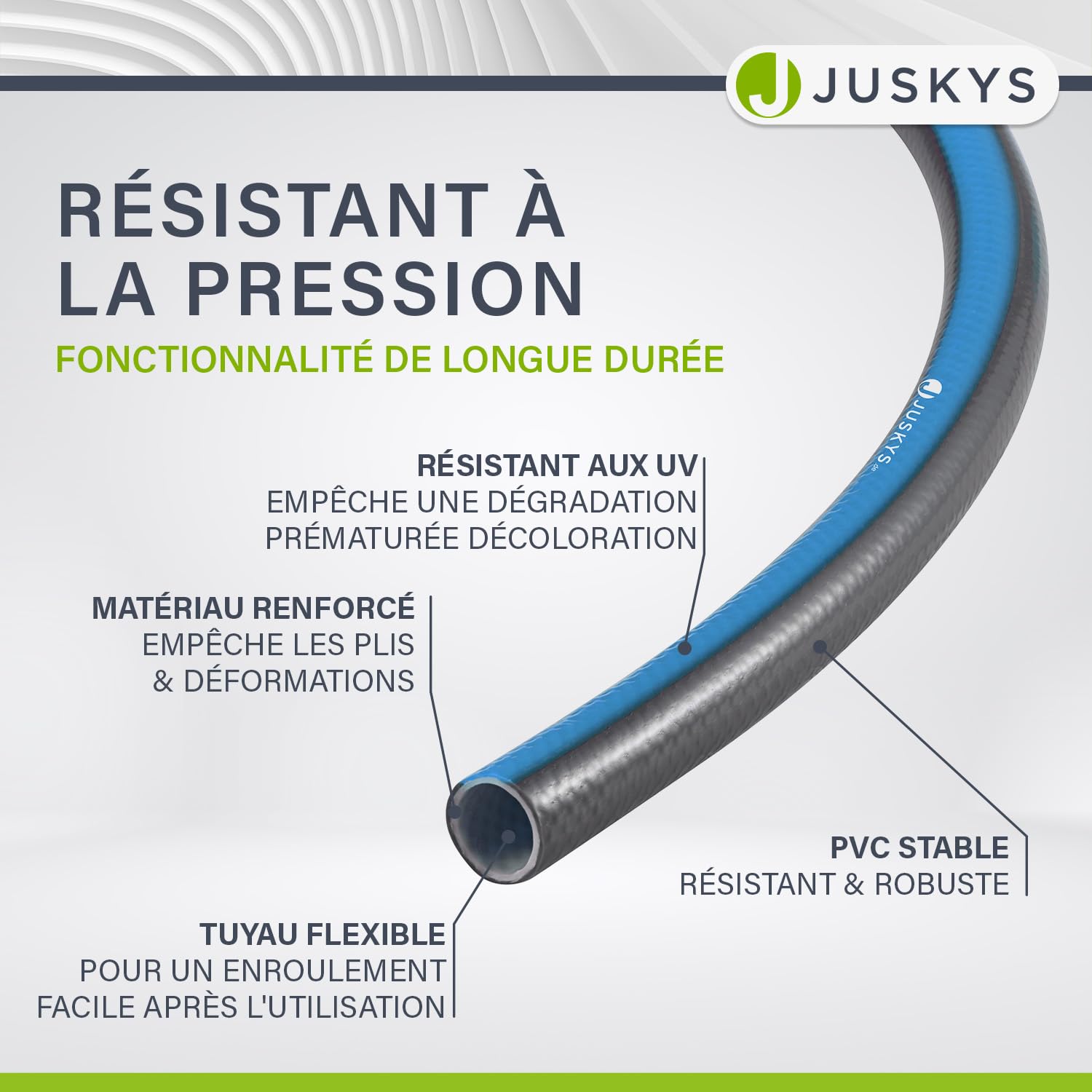 Juskys enrouleur de tuyau avec 30 m + 2 m de tuyau et pommeau multifonction - enrouleur de tuyau mobile avec support mural, buse — bleu gris foncé