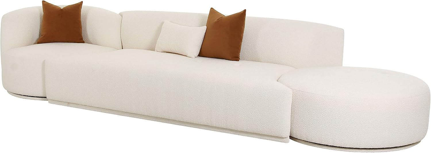 Tov Furniture Fickle Cream Boucle 3-Piece Chaise Modular Sofa