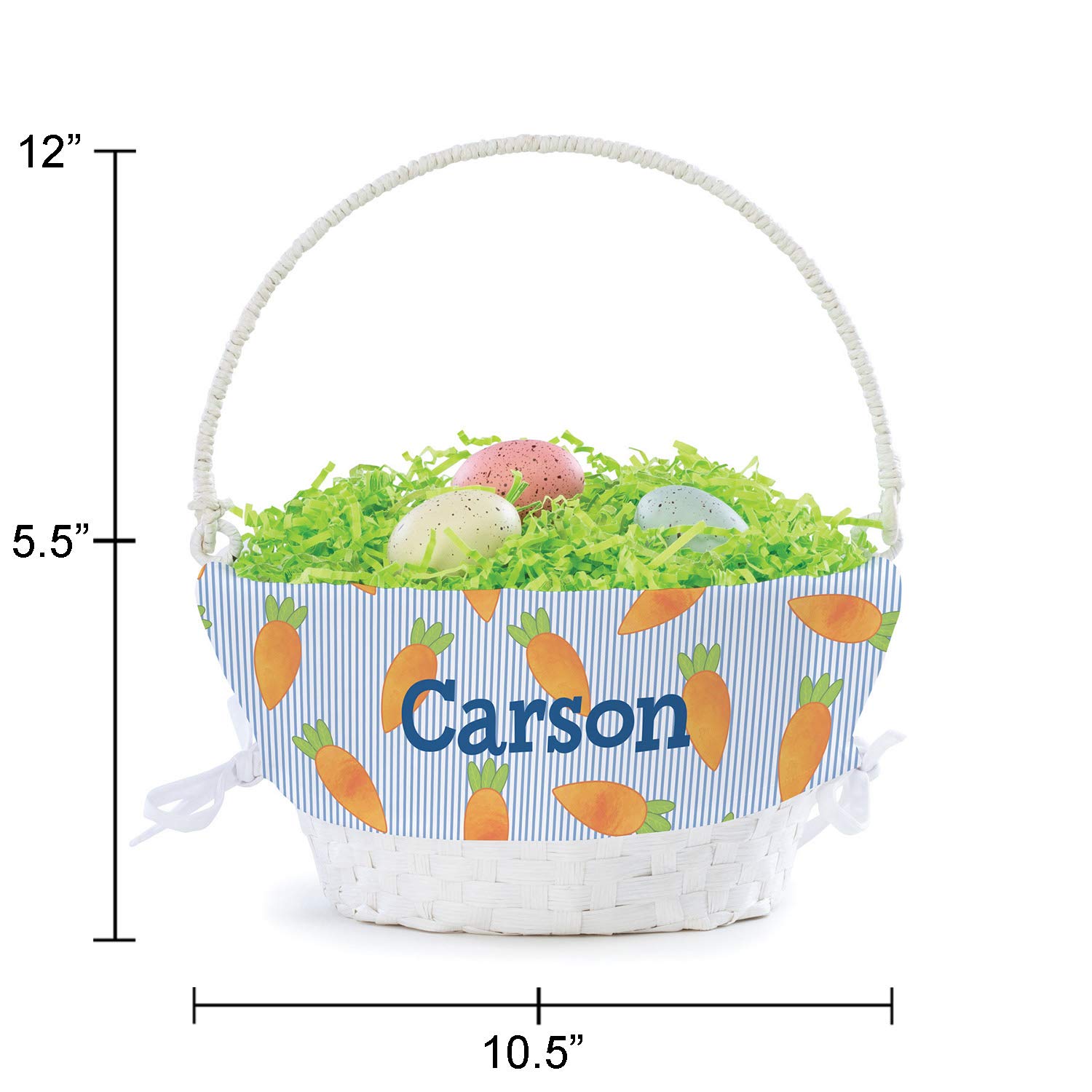 Personalized Easter Egg Basket for Boy with Handle and Custom Name | Carrot Easter Basket Liners | White Basket | Woven Easter Baskets for Kids | Customized Easter Basket | Gift for Easter