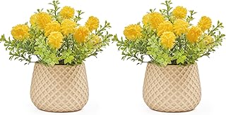 Fake Plants Small with 2 Pack, The Goleden Ball Flower for Bathroom Shelf Decor, Decorative Plants for Home Living Room Office Bedroom Table Tray Shelve Farmhouse Decor Indoor(Yellow)