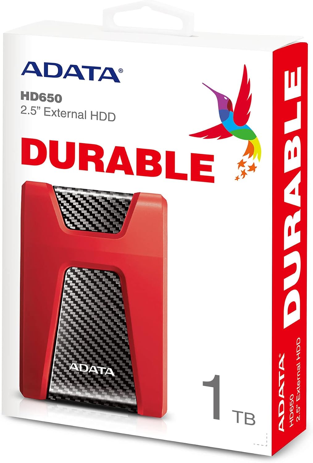 ADATA HD650 1TB Anti-Shock External Hard Drive, Red (AHD650-1TU3-CRD)