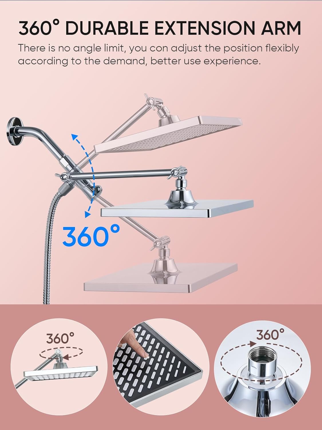 Cobbe 11.8 Inch Rain Shower Head with 6 Modes Handheld Water Spray，High Pressure Showerhead Combo with 11 Inch Adjustable Extension Arm, Chrome