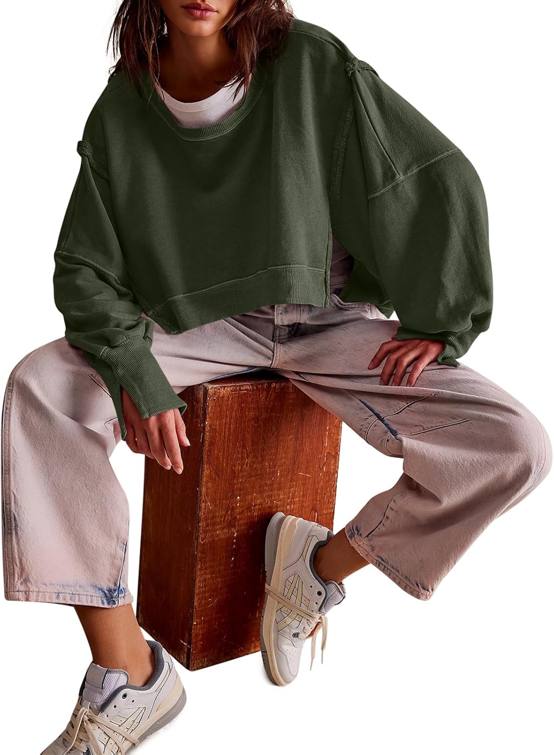 Zwurew Womens Casual Sweatshirt Long Sleeve Tops Crewneck Loose Fit Tee Pullover Crop Tshirt Side Slit Fall Fashion 2024 - Image 5