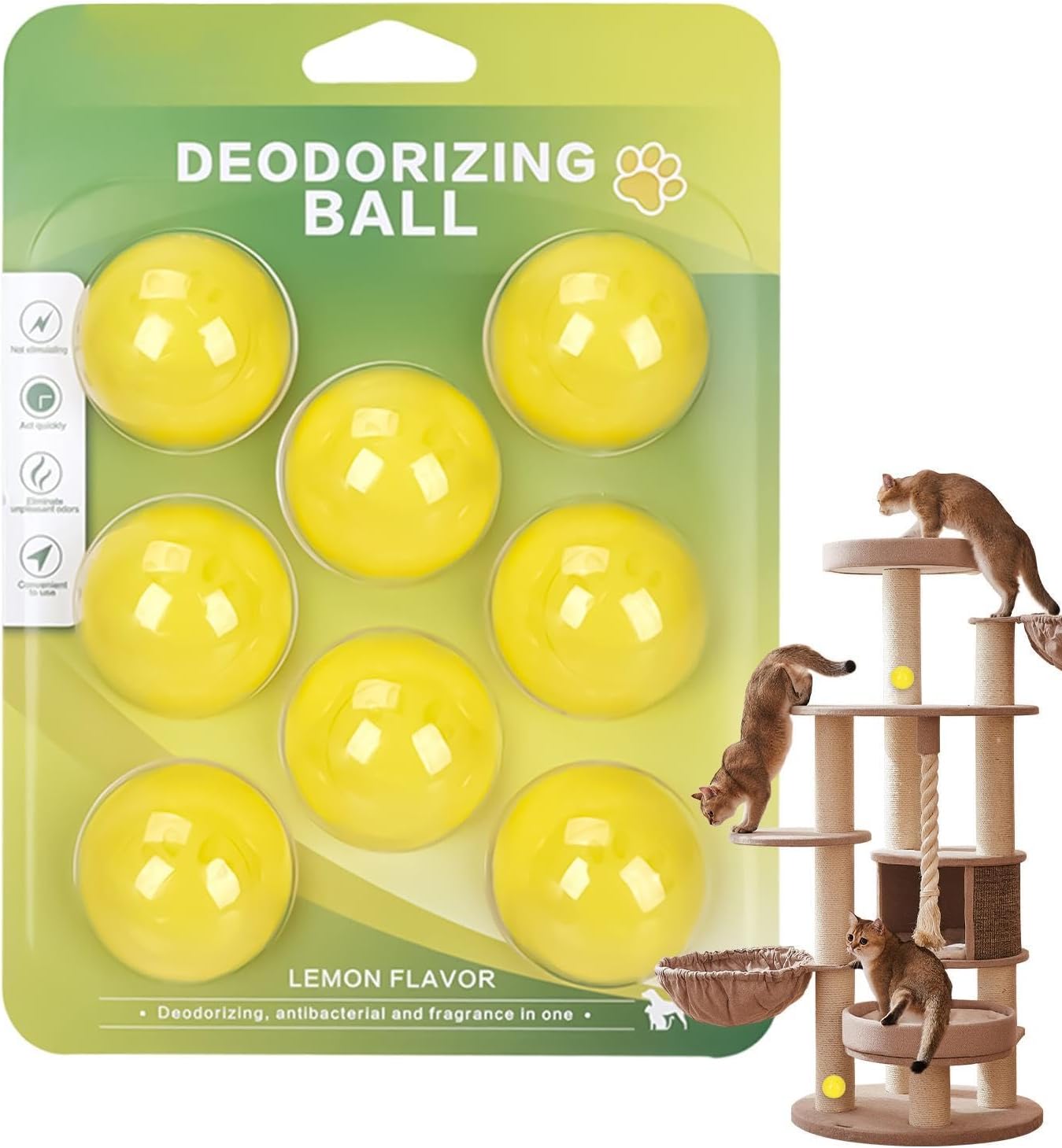 Deodorizer Balls 8-Piece Natural Long-Lasting Adhesive