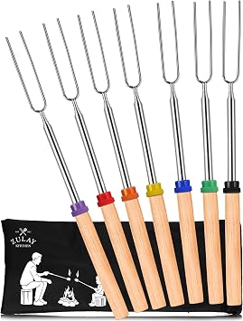 Zulay Kitchen 7 Pack Smores Sticks for Fire Pit - Long Marshmallow Roasting Sticks Smores Kit - Perfect Smore Skewers & Hot Dog Forks For Campfires, Camping Essentials Extendable Sticks