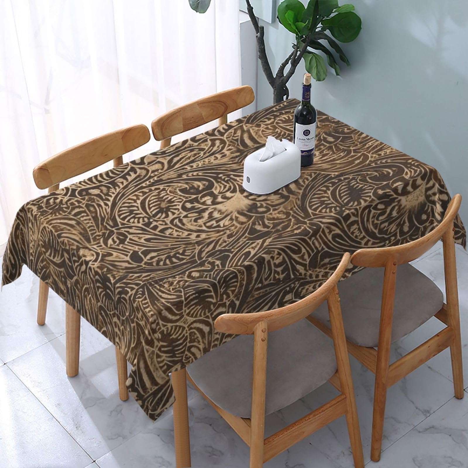 HLBSDM Tooled Leather Country Western Turquoise Rectangle Tablecloth, Suitable for Wedding, Party and Restaurant Festival Gathering Event Polyester Fabric Decorative Tablecloth(54x72in)