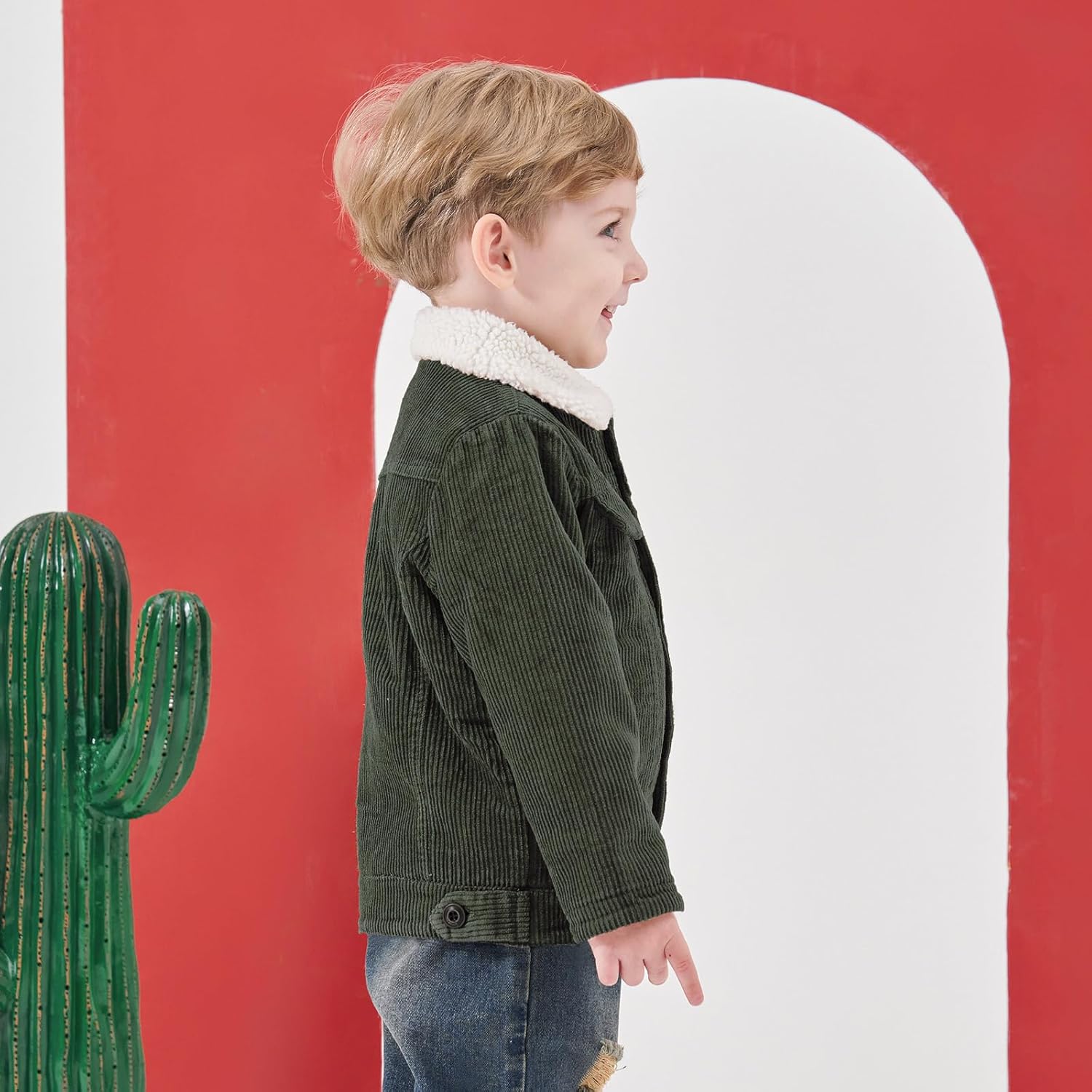 Volunboy Baby Boy Corduroy Jacket Toddler Fleece Winter Coat Kid Sherpa Lined Button Down Warm Outwear - Image 4