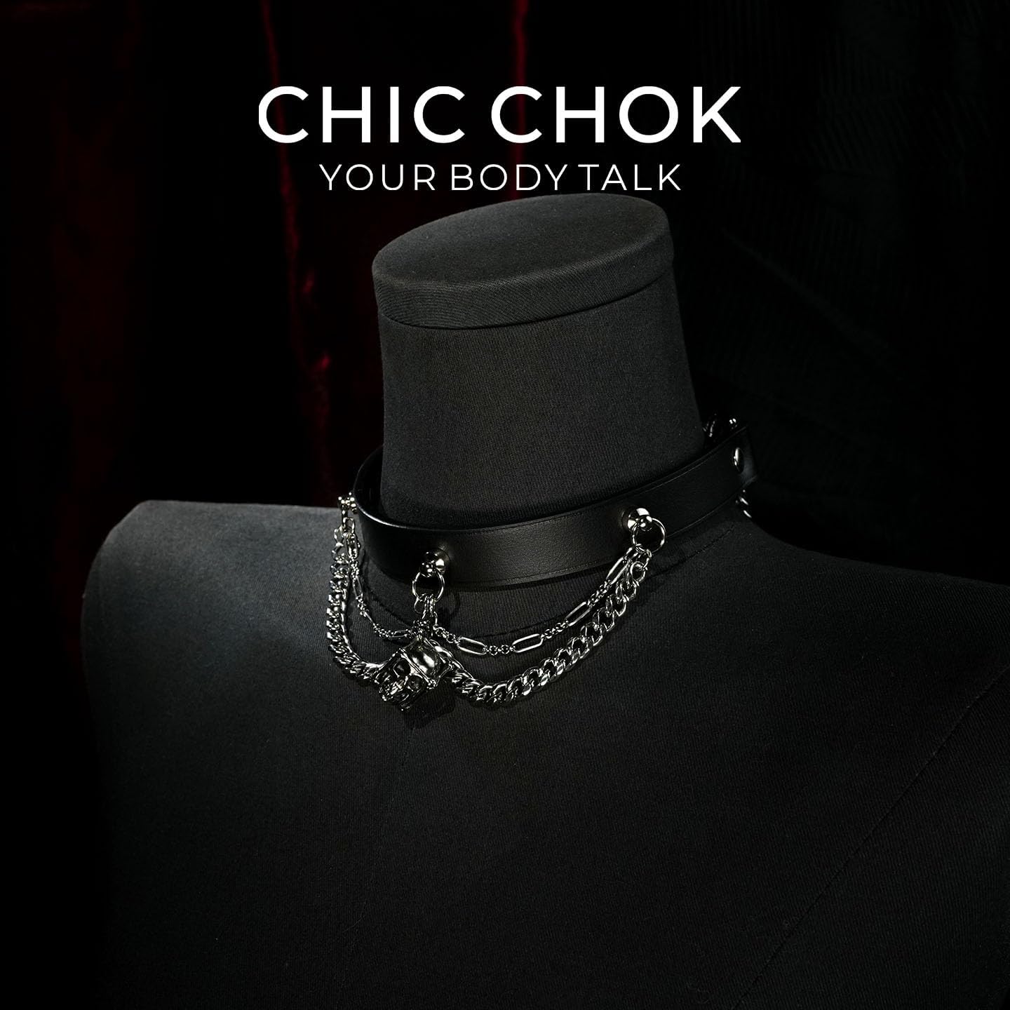 Punk Genuine Leather Choker Necklace Stainless Steel 3D Skull Breathless Choker Collar Gothic Slip Chain Necklaces for Women Men - Image 6