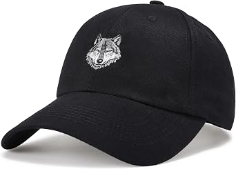 Wolf Embroidered Dad Hat for Men Women, 100% Cotton Soft Baseball Cap, Adjustable Strapback Solid Minimalist Versatile Hat