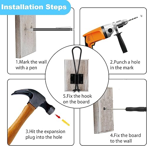 Vista 36 de Ganchos de pared para colgar, paquete de 4 ganchos de toalla de granja para baños, ganchos para sombreros, percheros para batas y llaves (marrón (A)