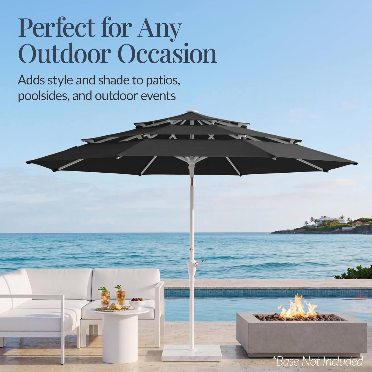Best Choice Products 10ft 3-Tier Patio Umbrella White Pole, Outdoor Market Umbrella with Push Button Tilt and Crank Lift, Steel Pole Umbrella for Backyard Patio Pool Outdoor Shade