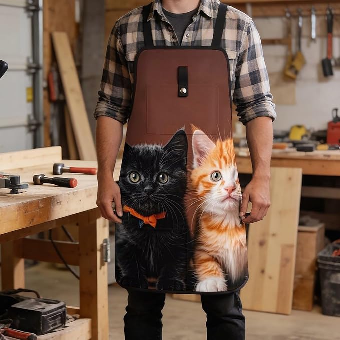 Delantal de trabajo unisex con diseño gato negro y naranja miniatura 5