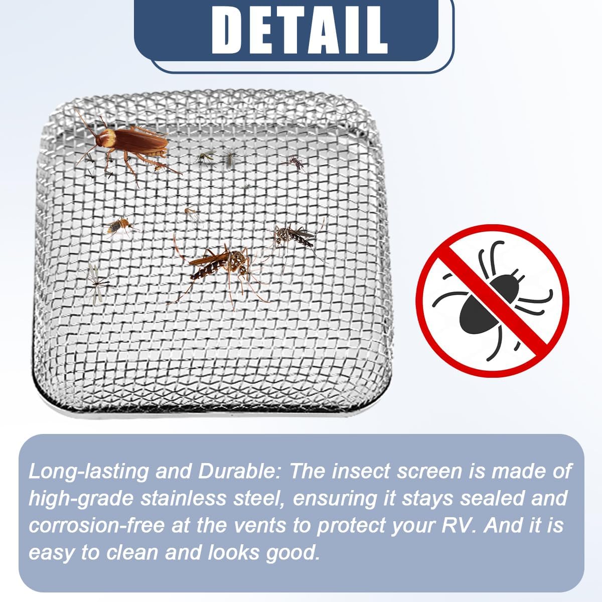 Osilly Flying Animal Screen RV Furnace Vent Cover, Stainless Steel Touring Car Heater Mesh Screens with Installation Tool & Silicone Rubber, Compatible with 4.5×4.5×1.3 Caravan Ventilation